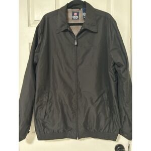 Chaps Jacket Mens L/T Black Plaid Lined Bomber Windbreaker‎ Full Zip Classic
